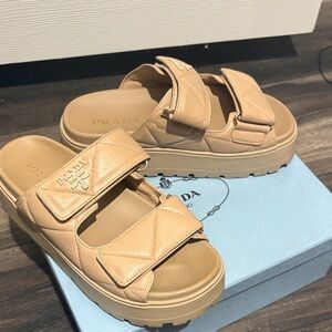 Prada Beige Leather Women's Sandals